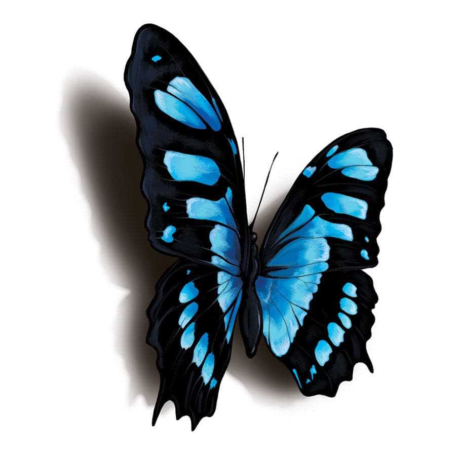 Black and Blue 3D Butterfly Temporary Tattoo