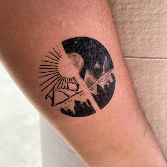 Sun and Moon Landscape Couples Temporary Tattoo