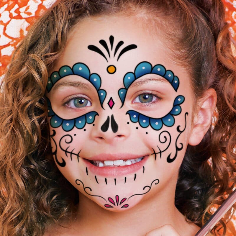 Blue Kids Sugar Skull Costume Tattoo