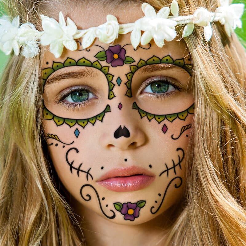 Purple Kids Sugar Skull Costume Tattoo