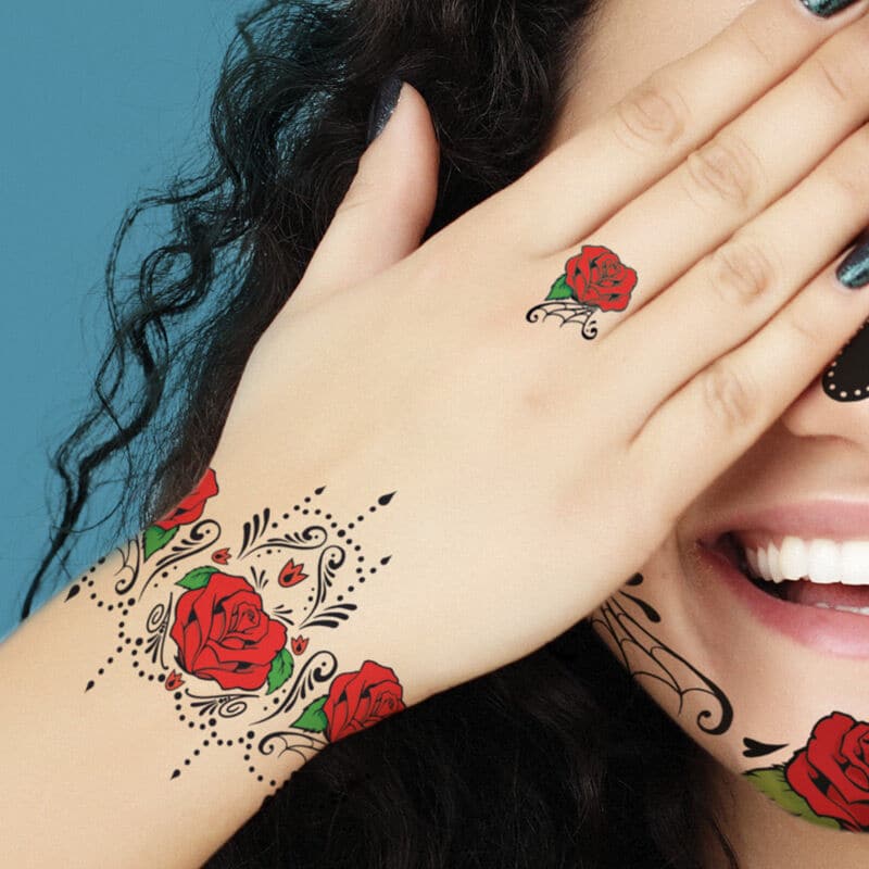 Red Rose Sugar Skull Accessory Costume Tattoo