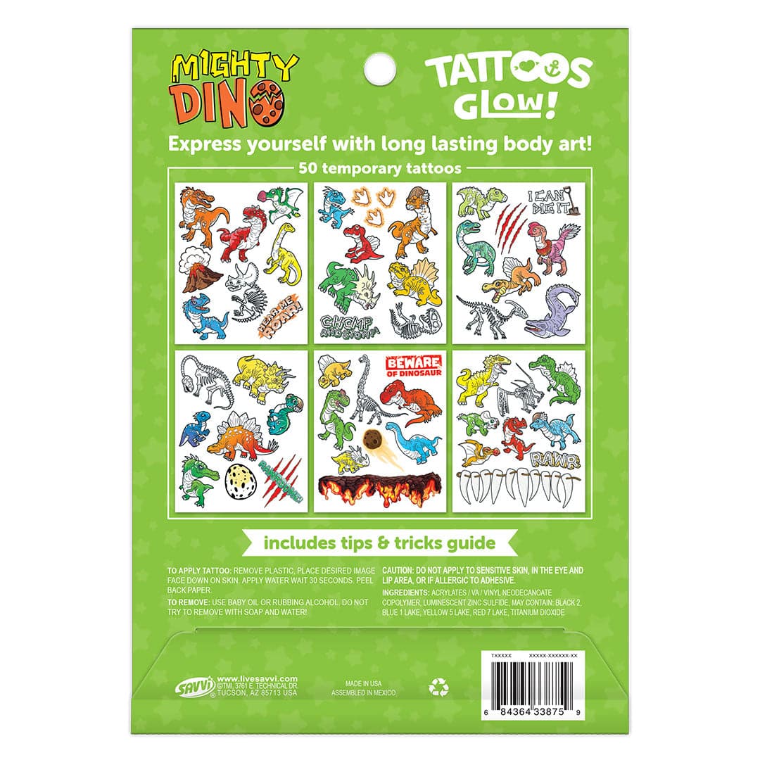 Glow Dino Glow in the Dark Tattoo Pouch by Savvi