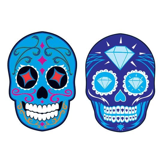 Blue Bling Sugar Skull Temporary Tattoo