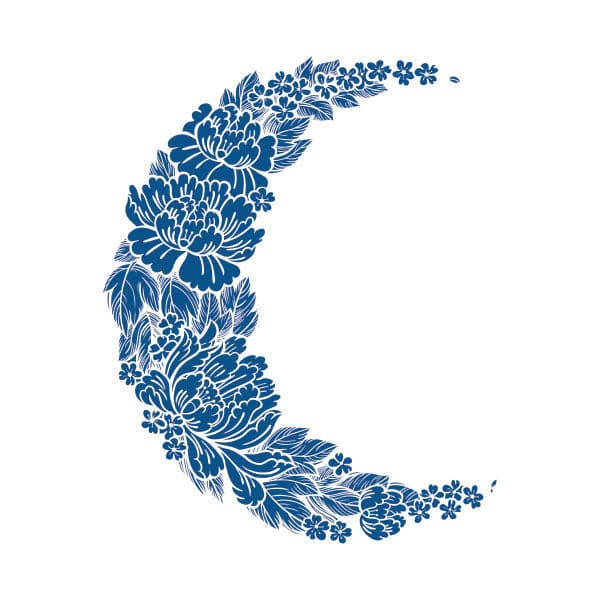 Classic Blue Flower Crescent Moon Temporary Tattoo