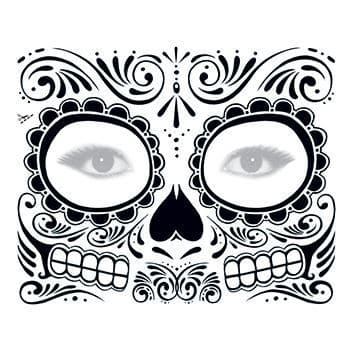 Day of the Dead: Black Skull Face Temporary Tattoo
