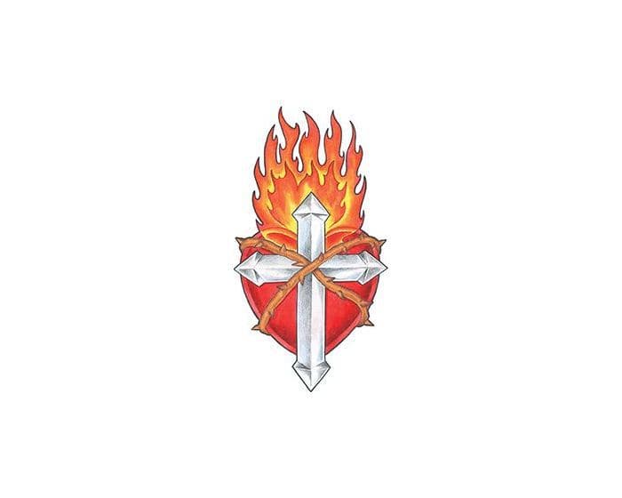 Flaming Cross and Shield Temporary Tattoo