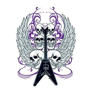 Guitar with Skulls Temporary Tattoo