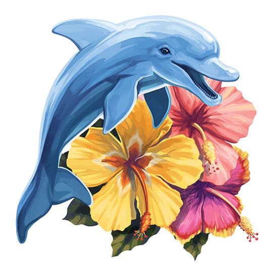 Hibiscus Dolphin Temporary Tattoo