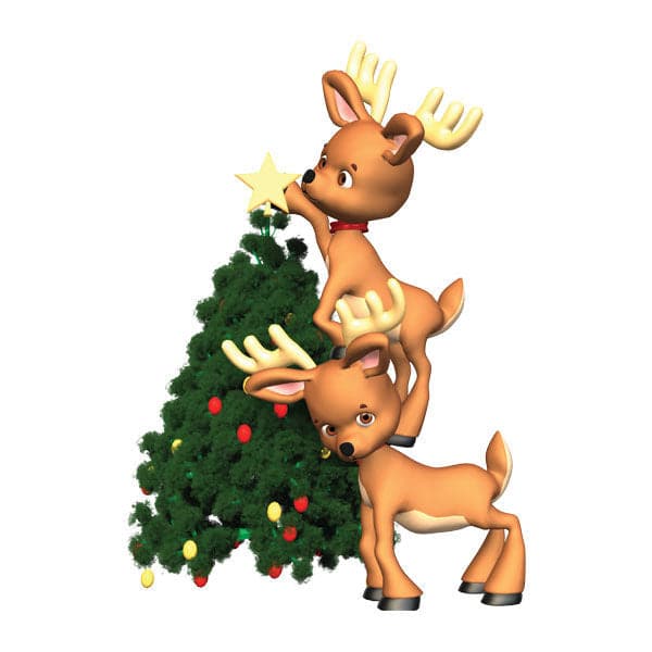 Reindeer Decorating the Tree