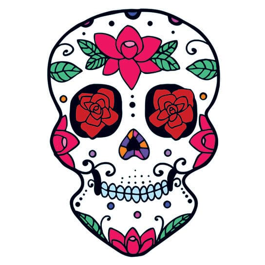 Roses Skull Day of the Dead Temporary Tattoo