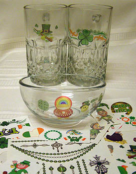 St. Patrick’s Day serveware with temporary tattoos