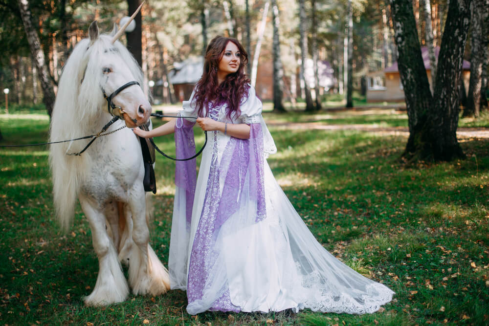 woman with unicorn and diy costume for adults
