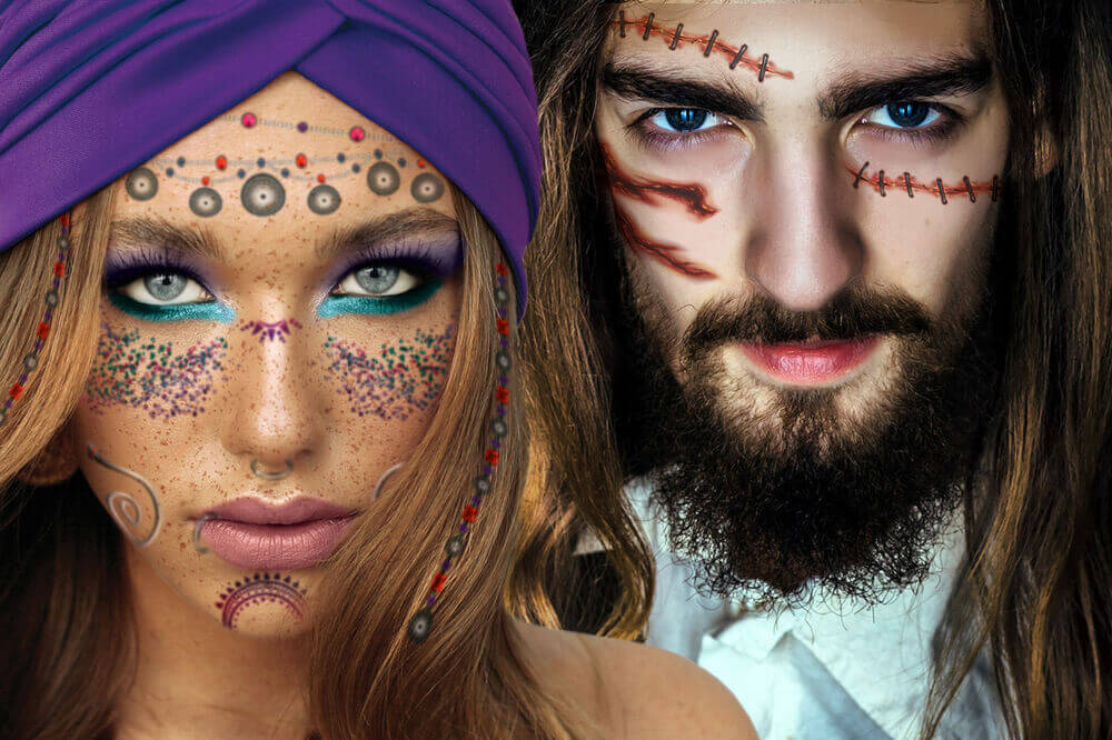 man and woman wearing temporary tattoos for adults