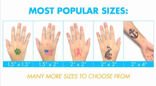 popular custom tattoo sizes