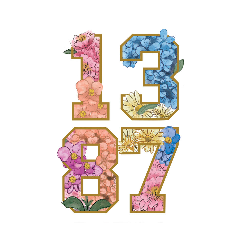 Floral numbers '1387' on a white background temporary tattoo