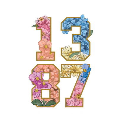 Floral numbers '1387' on a white background temporary tattoo
