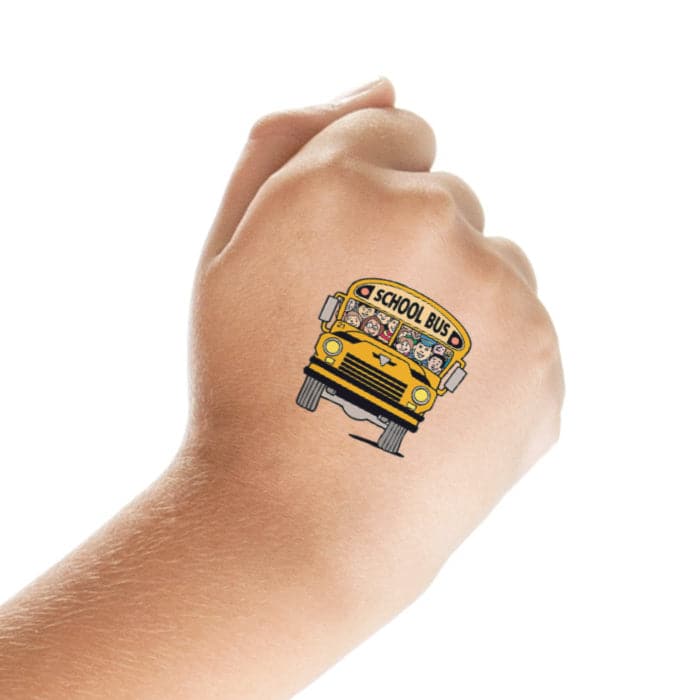 School Bus with Kids Temporary Tattoo 1.5 in x 1.5 in