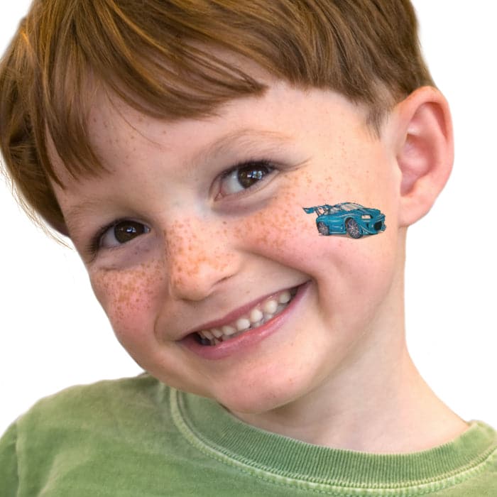 Blue Race Car Temporary Tattoo 1.5 in x 1.5 in