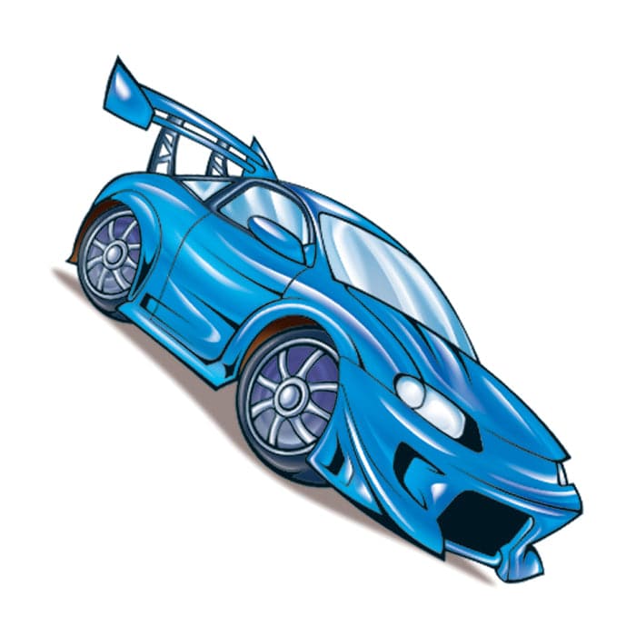 Blue Race Car Temporary Tattoo 1.5 in x 1.5 in