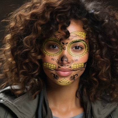 Glow in the Dark Day of the Dead Face Temporary Tattoo 6 in x 5 in