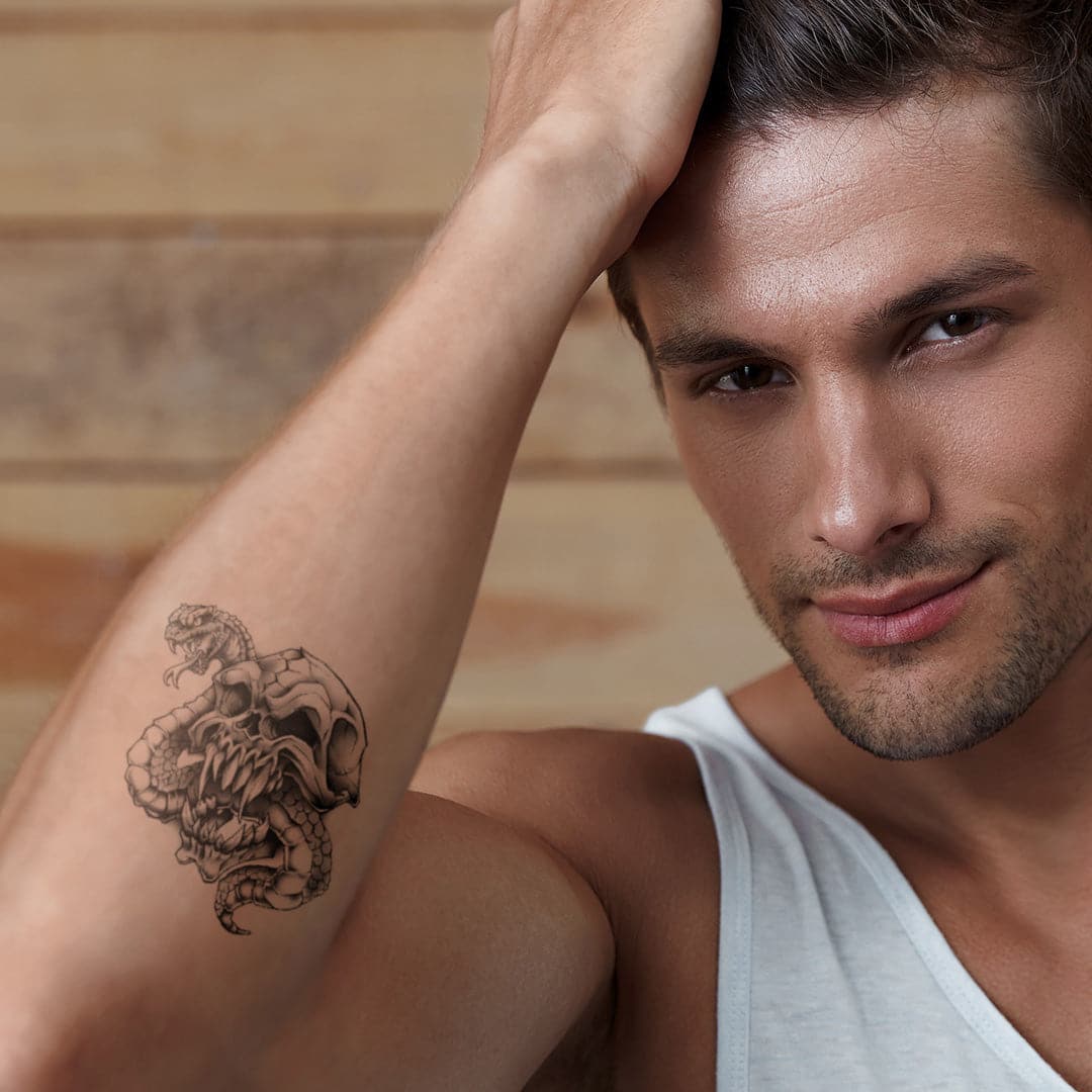 Skull with Snake Temporary Tattoo 3.5 in x 2.5 in