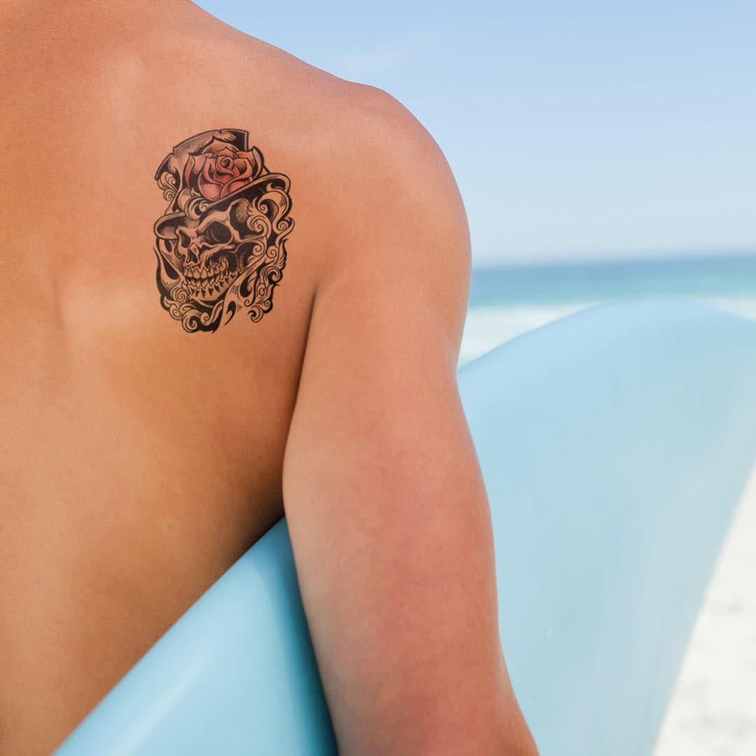 Skull with Top Hat Temporary Tattoo 3.5 in x 2.5 in
