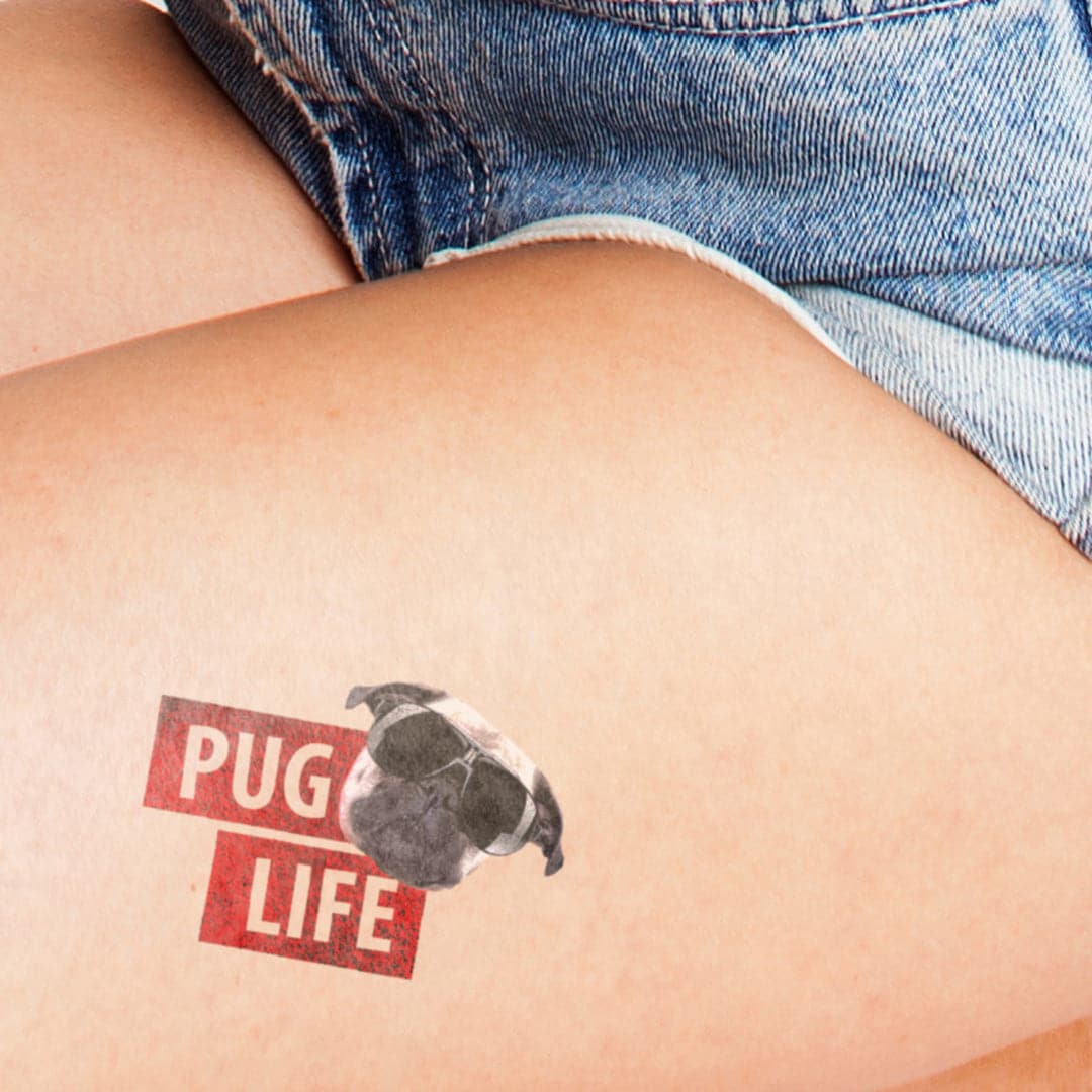Pug Life Metallic Temporary Tattoo - Temporary Tattoos