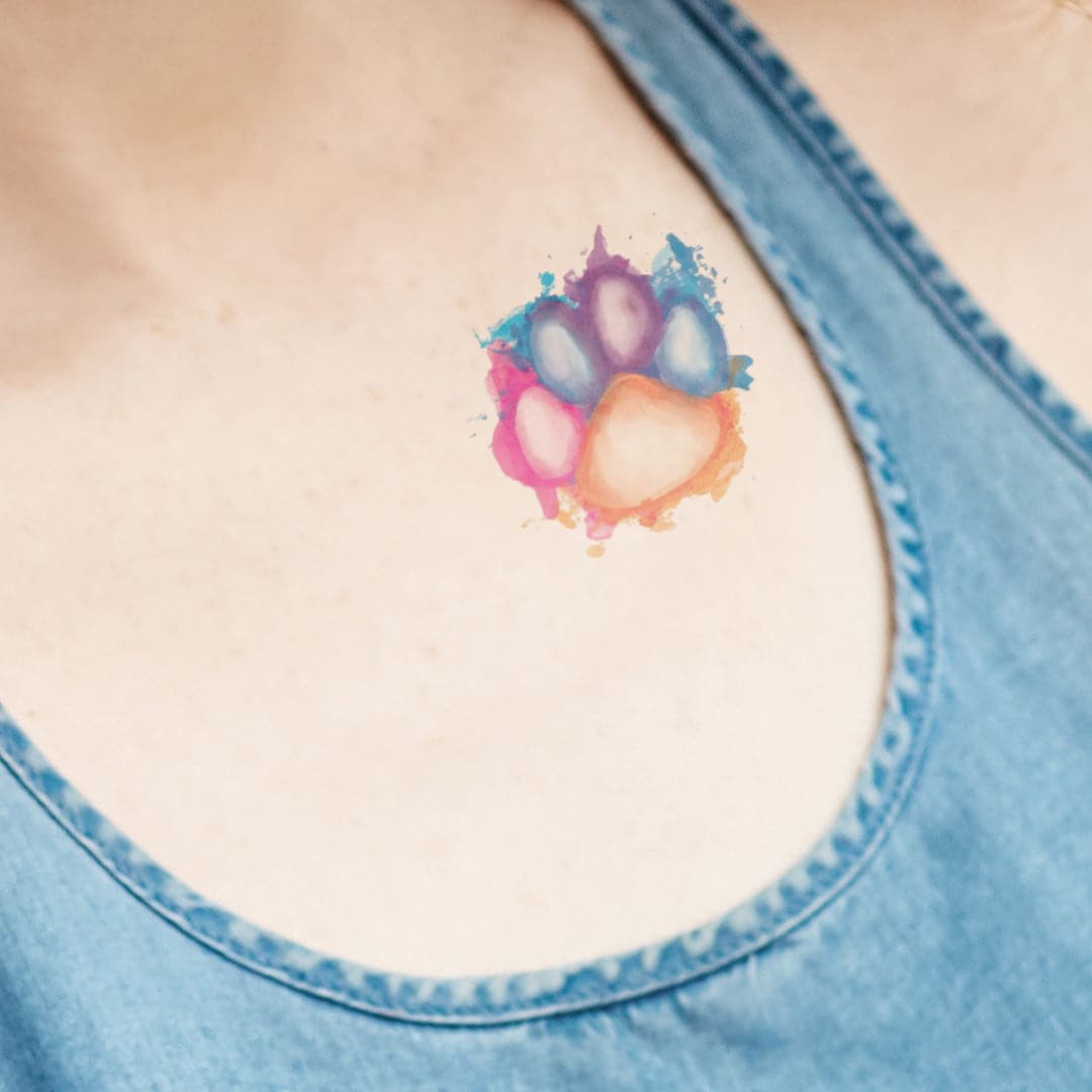 Watercolor Paw Print Temporary Tattoo 2 in x 2 in