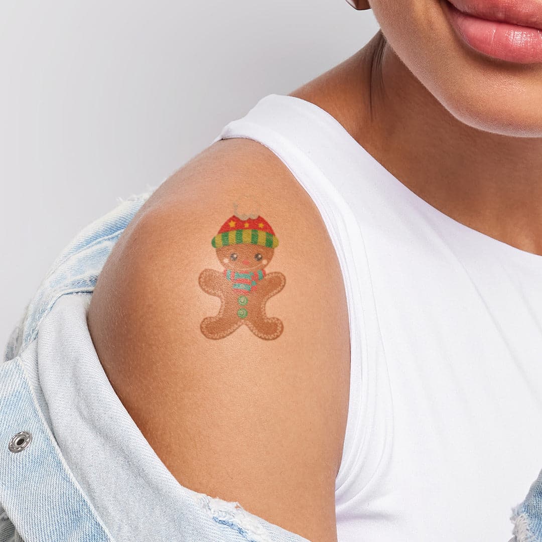 Holiday Gingerbread Man Temporary Tattoo 2 in x 2 in