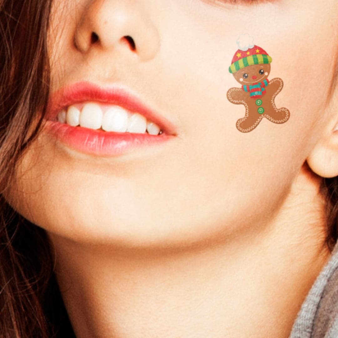 Holiday Gingerbread Man Temporary Tattoo 2 in x 2 in