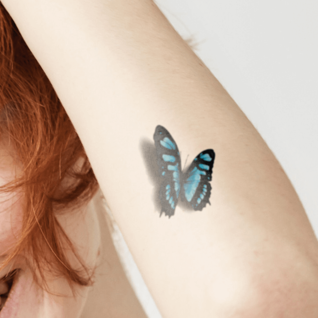 Black and Blue 3D Butterfly Temporary Tattoo 3 in x 3 in