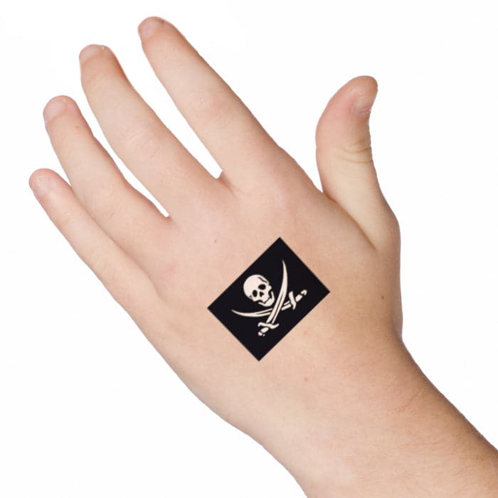 Small Pirate Flag Temporary Tattoo 1.5 in x 1.5 in