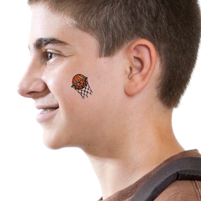 Small Basketball in Hoop Temporary Tattoo 1.5 in x 1.5 in