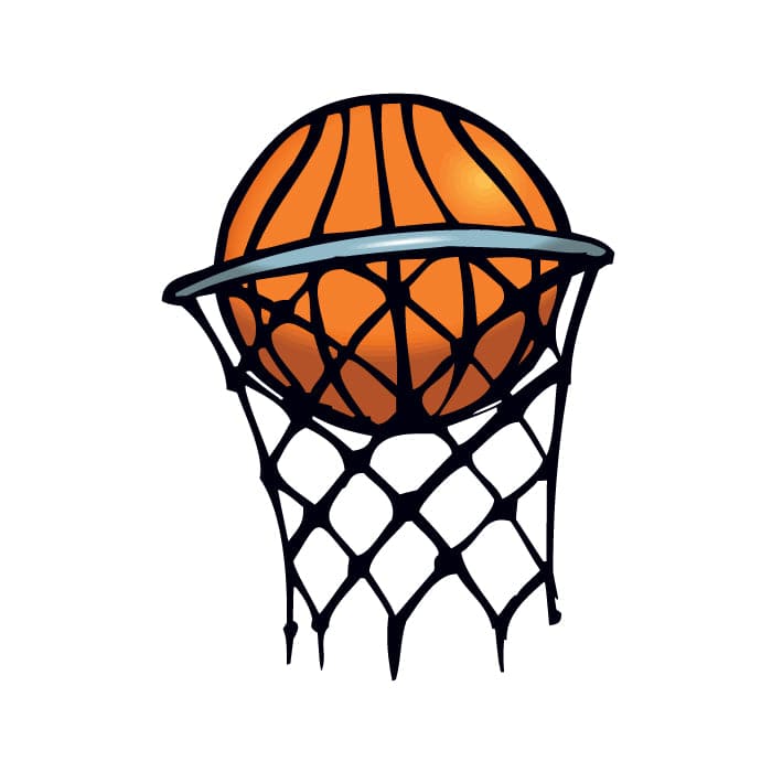Small Basketball in Hoop Temporary Tattoo 1.5 in x 1.5 in