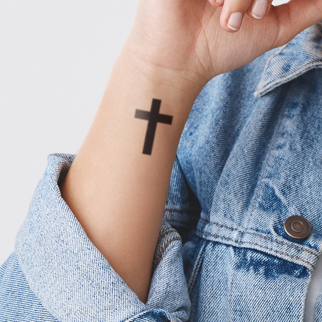 Hand Drawn Floral Cross Temporary Tattoos Set of 3