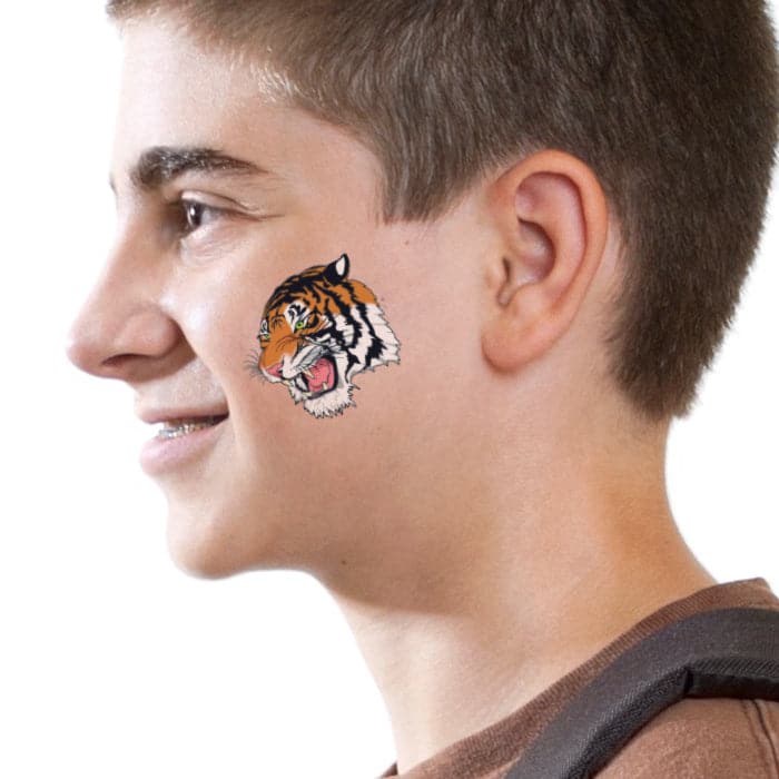 Snarling Bengal Tiger Face Temporary Tattoo 2 in x 2 in