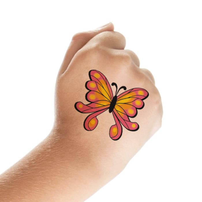 Orange and Pink Butterfly Temporary Tattoo 2 in x 2 in