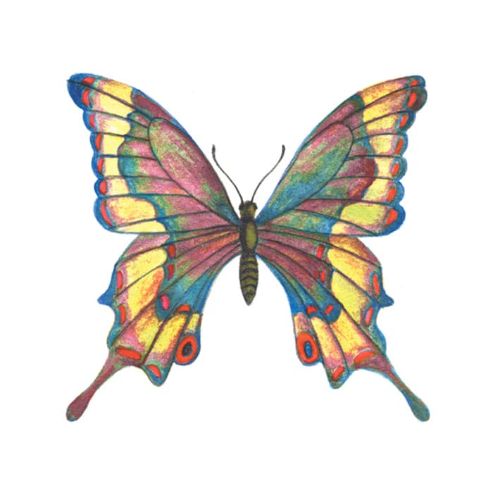 Detailed Stained Glass Butterfly Temporary Tattoo 2 in x 2 in