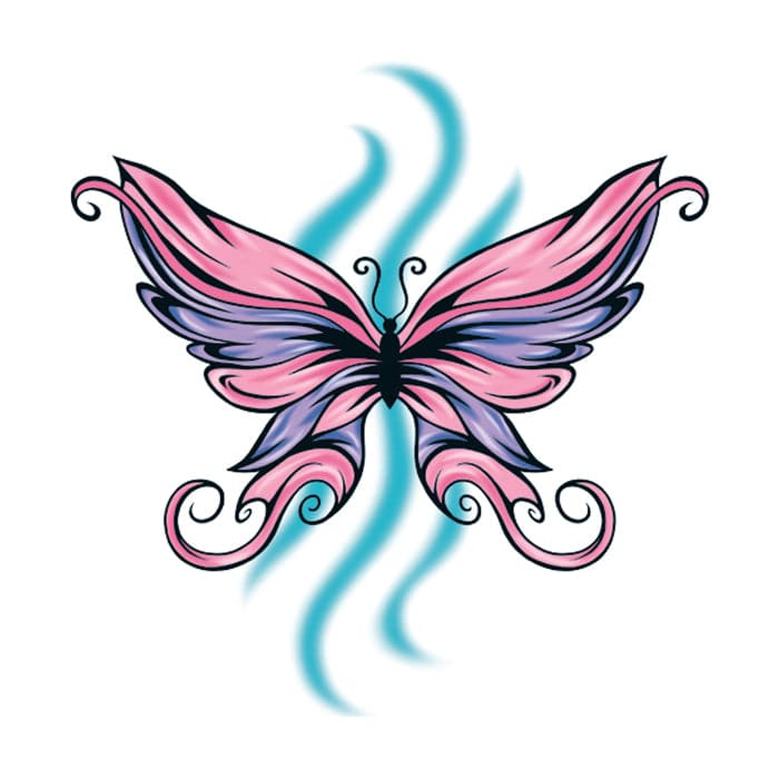 Pink and Purple Butterfly Temporary Tattoo 2 in x 2 in