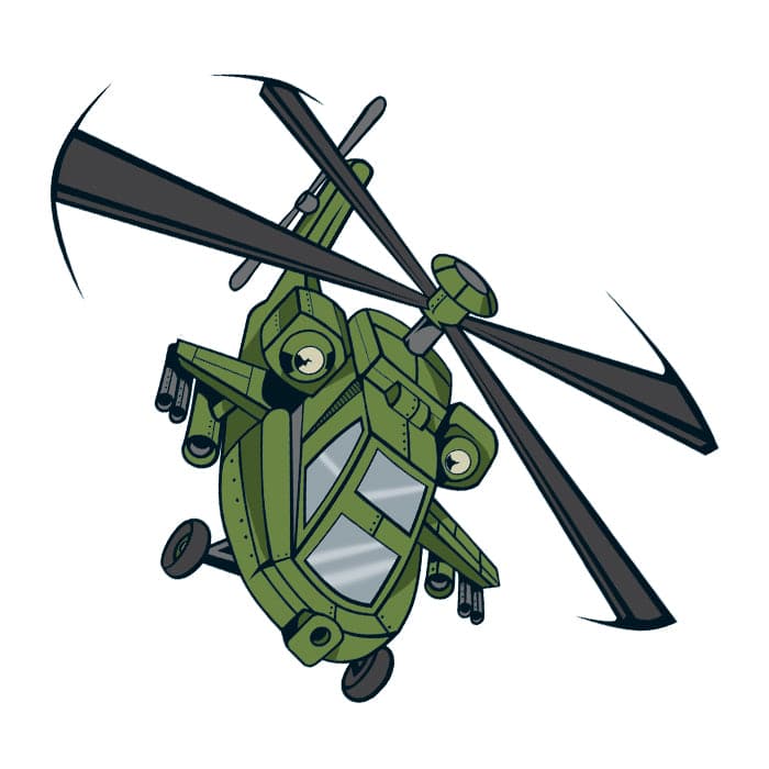 Helicopter Temporary Tattoo 2 in x 2 in
