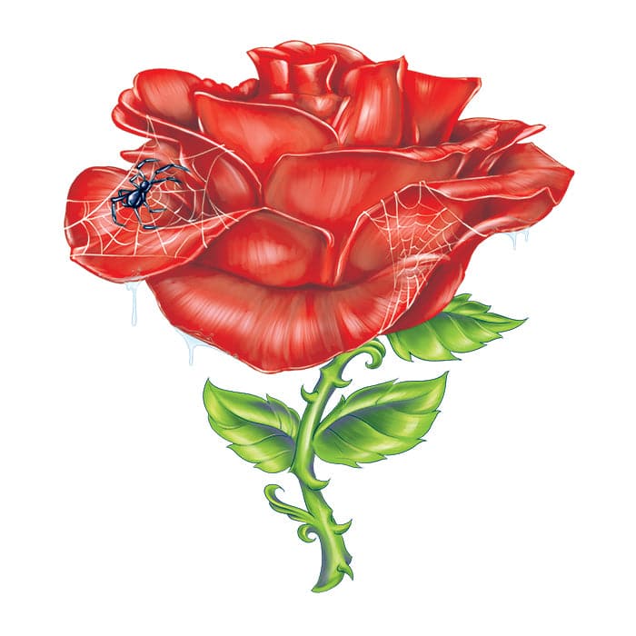 Rose with Spider Temporary Tattoo 2 in x 2 in