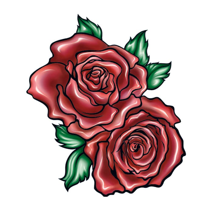 Two Red Roses Temporary Tattoo 2 in x 2 in