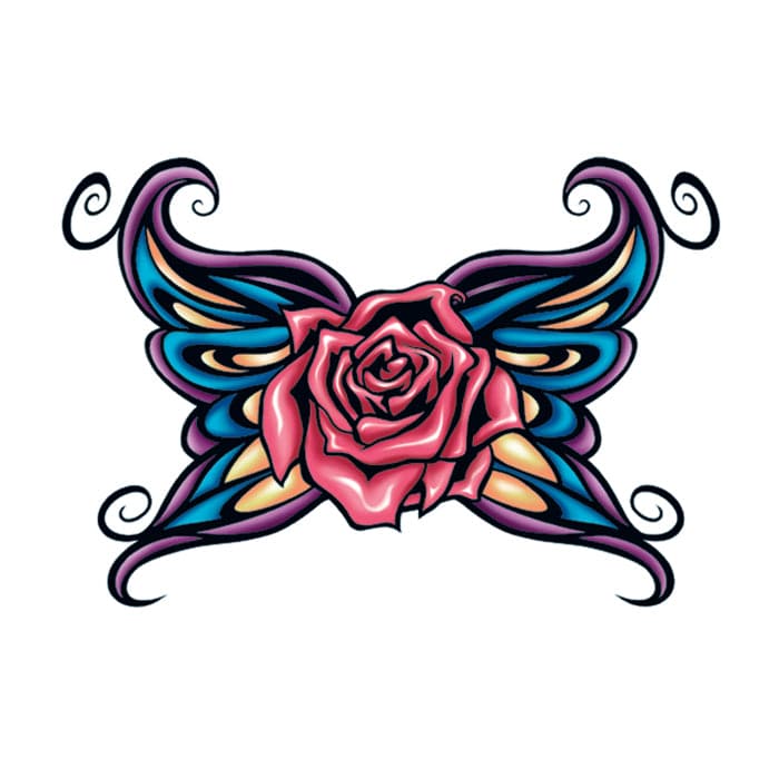 Rose with Tribal Wings Temporary Tattoo 2 in x 2 in