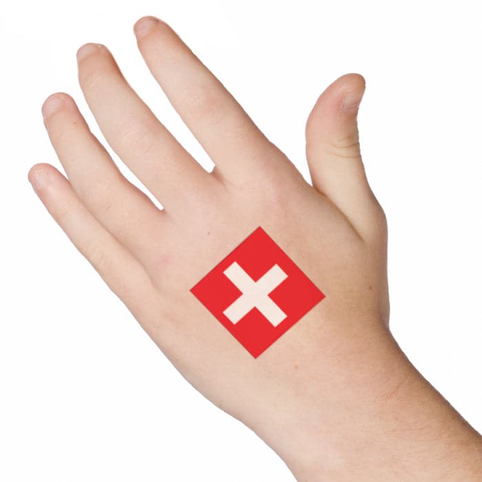 Switzerland Flag Temporary Tattoo 2 in x 1.5 in