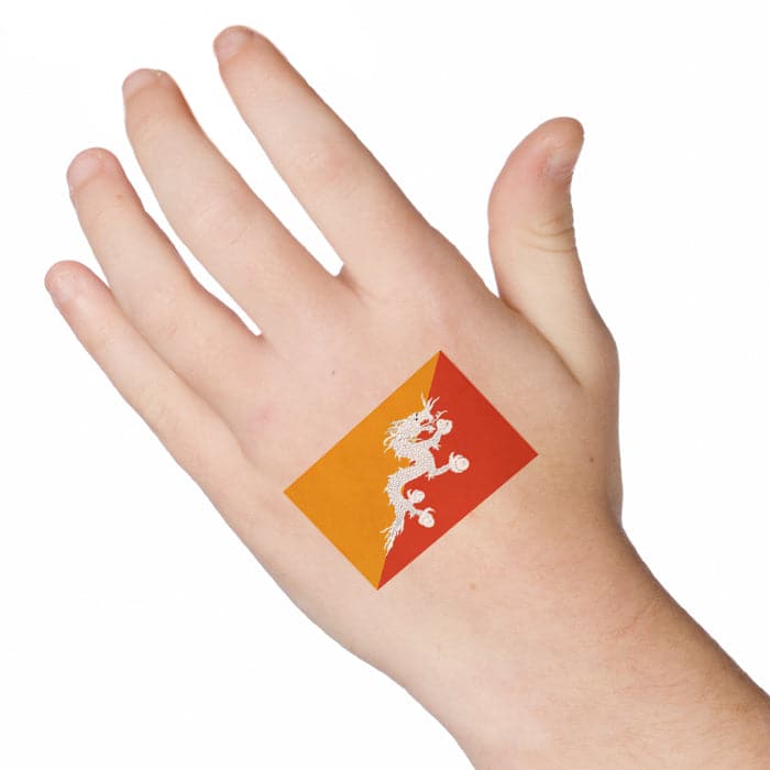 Bhutan Flag Temporary Tattoo 2 in x 1.5 in