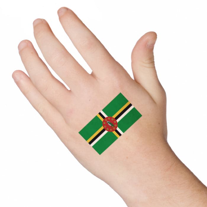 Dominica Flag Temporary Tattoo 2 in x 1.5 in