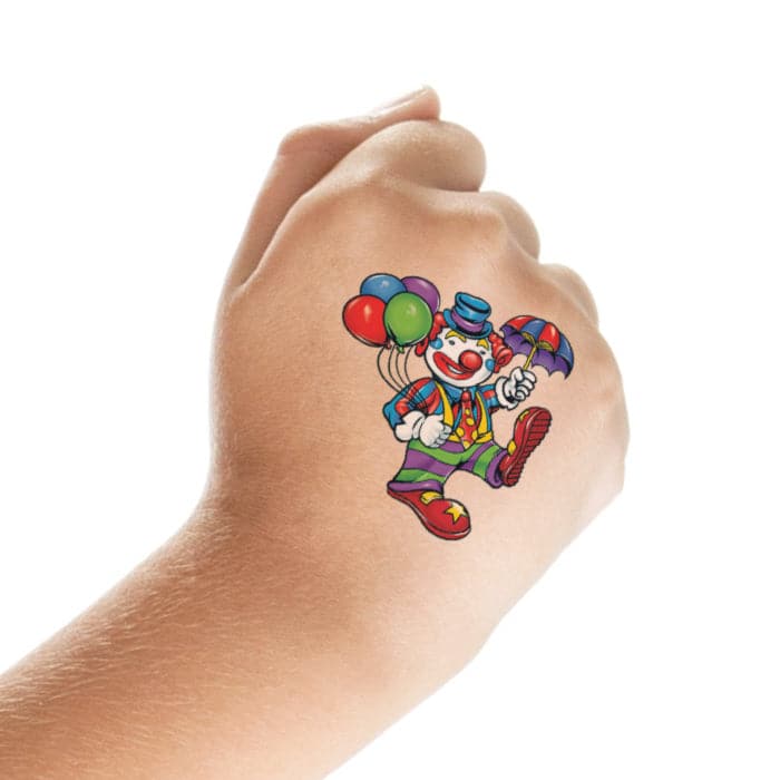 Clown with Balloons Temporary Tattoo 2 in x 2 in