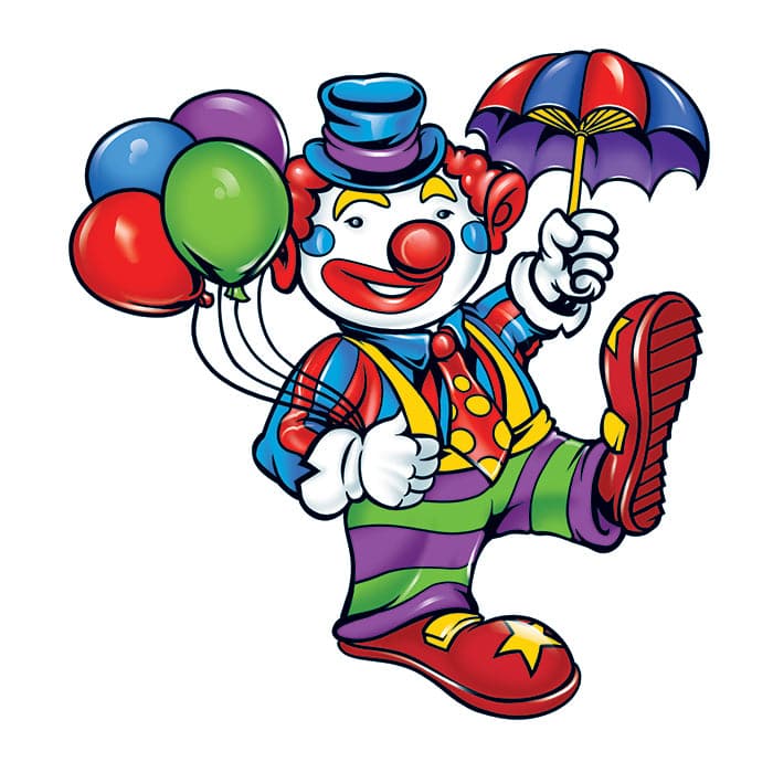 Clown with Balloons Temporary Tattoo 2 in x 2 in