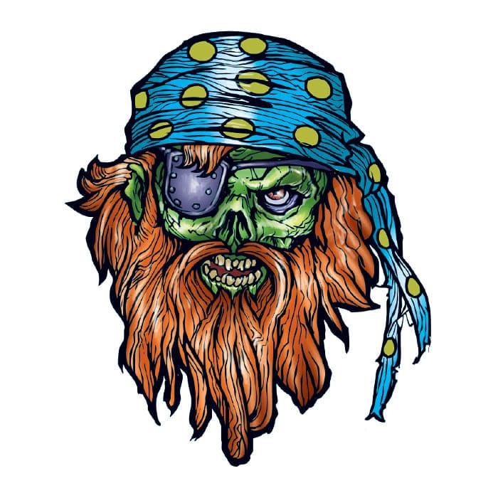 Bearded Pirate Temporary Tattoo 2 in x 2 in