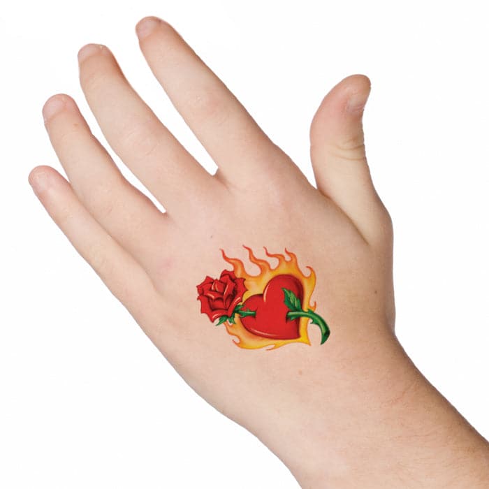Flaming Heart Temporary Tattoo 2 in x 2 in